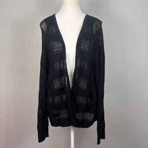 Lord & Taylor Womens Cotton Black Long Sleeve Open Knit Cardigan Size 3X Classic